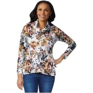 NWT Women's Ava James Cowl Neck/Mask Floral Sweater Size 1X